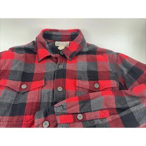 Duluth Trading Flapjack Jacket Mens M Red Plaid Flannel Fleece Lined Shacket